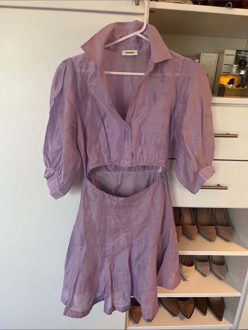 Sandro Lavender Cutout Shirt Dress